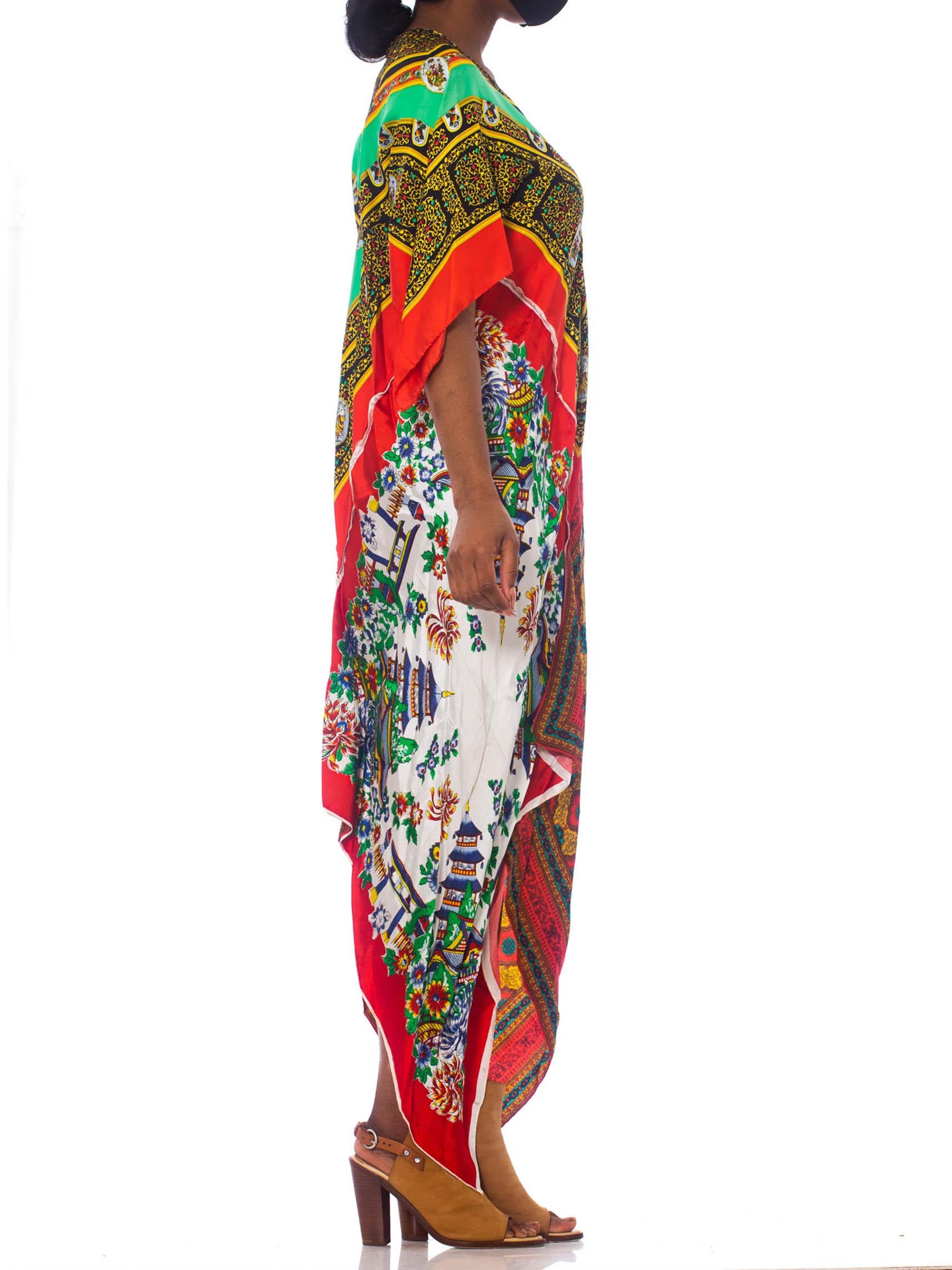 MORPHEW COLLECTION Rayon & Silk Bias Cut Scarf Kaftan Dress With 1940'S 1970'S  1