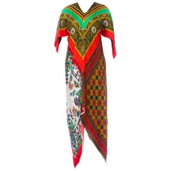 MORPHEW COLLECTION Rayon & Silk Bias Cut Scarf Kaftan Dress With 1940'S 1970'S 