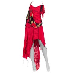 MORPHEW COLLECTION Red 1990S Deconstructed Silk Chiffon 
Knit Dress