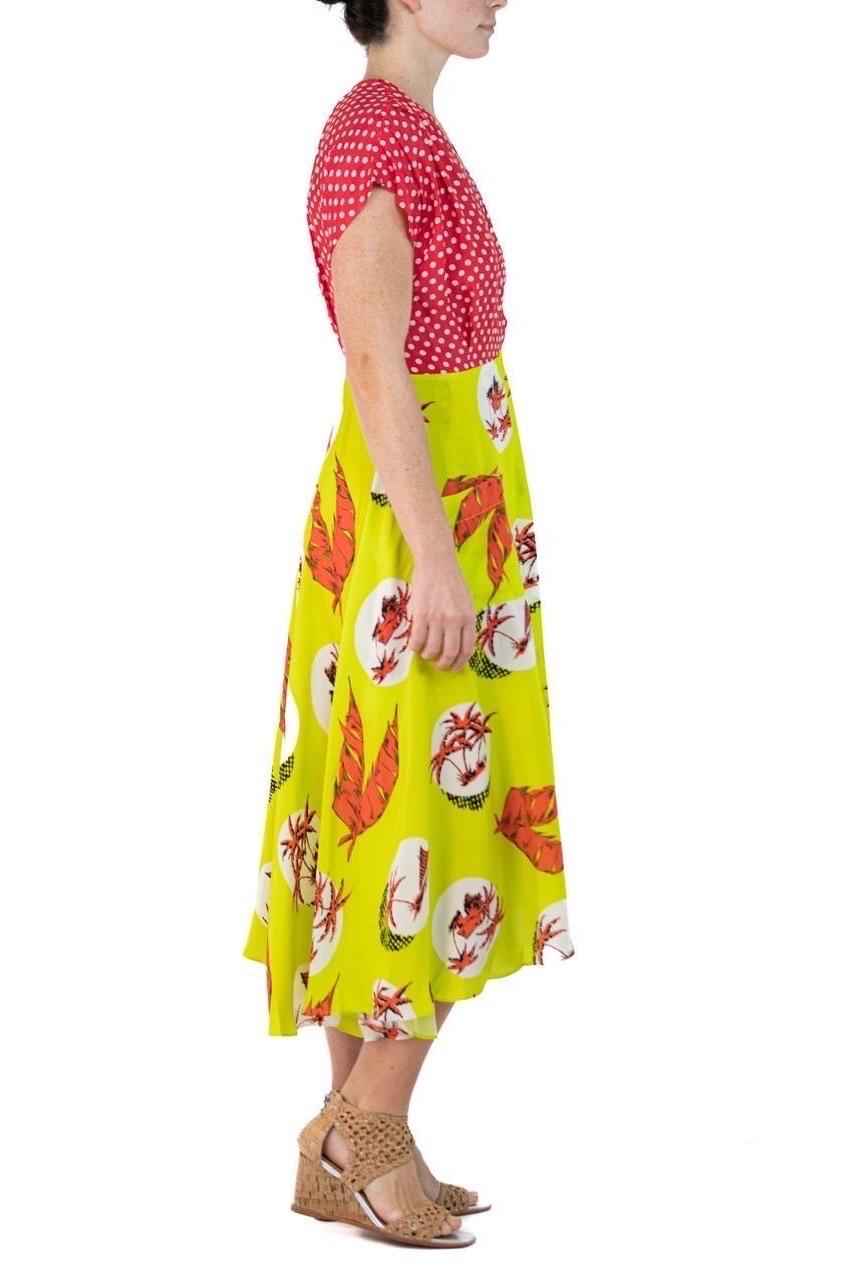 Women's Morphew Collection Red And Neon Green Polka Dot & Palm Tree Novelty Print Cold  For Sale