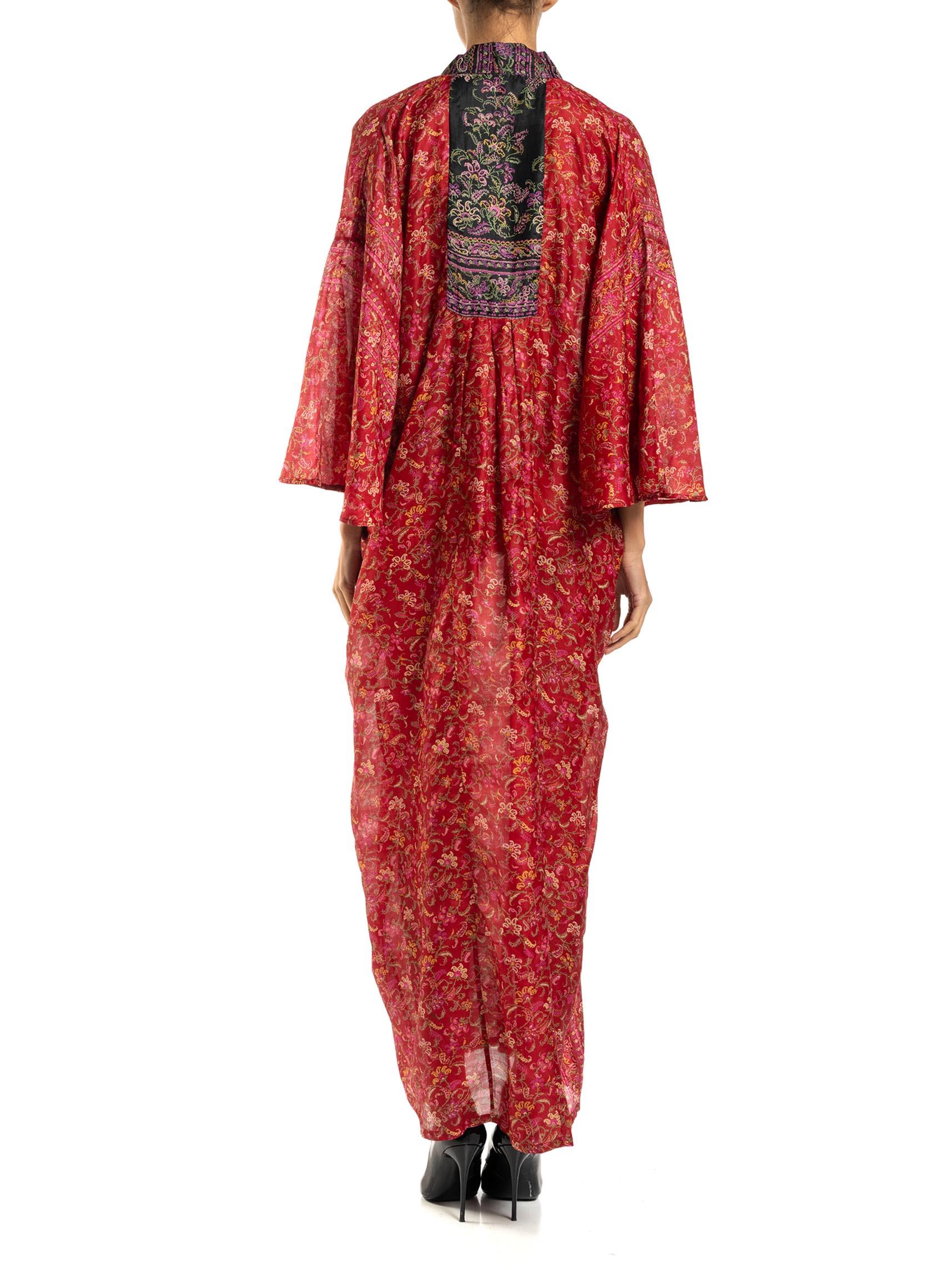 MORPHEW COLLECTION Red & Black Paisley Silk Floral Kaftan Made From Vintage Sari For Sale 5