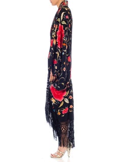 Morphew Collection Red & Black Silk Hand Embroidered Floral Cocoon
