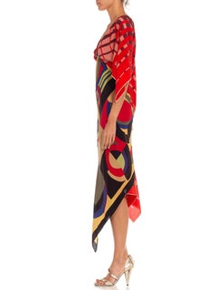 Morphew Collection Red & Black Silk Twill Geometric Two Scarf Dress