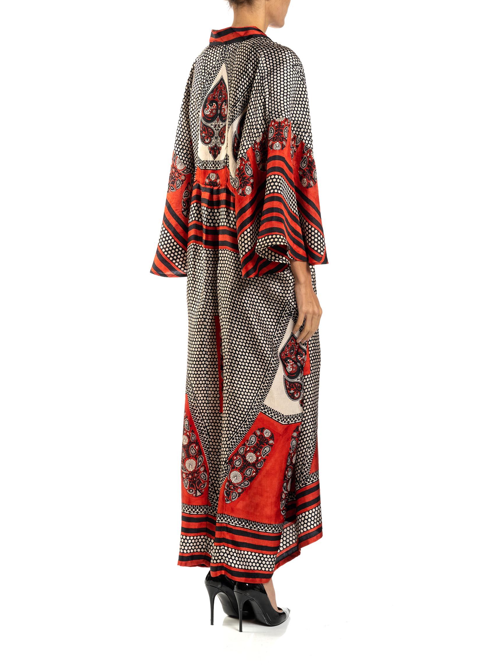 MORPHEW COLLECTION Red, Black & White Polka Dot Silk Kaftan Made From Vintage S 2