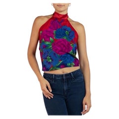 Morphew Collectional Top in seta con stampa floreale rosso, blu e fucsia realizzato in vinta