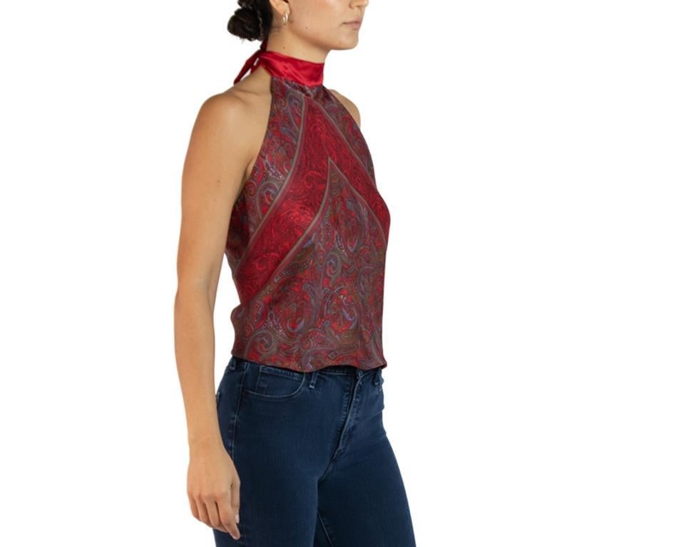 Morphew Collection Red & Blue Silk Halter Tie Scarf Top In Excellent Condition For Sale In New York, NY