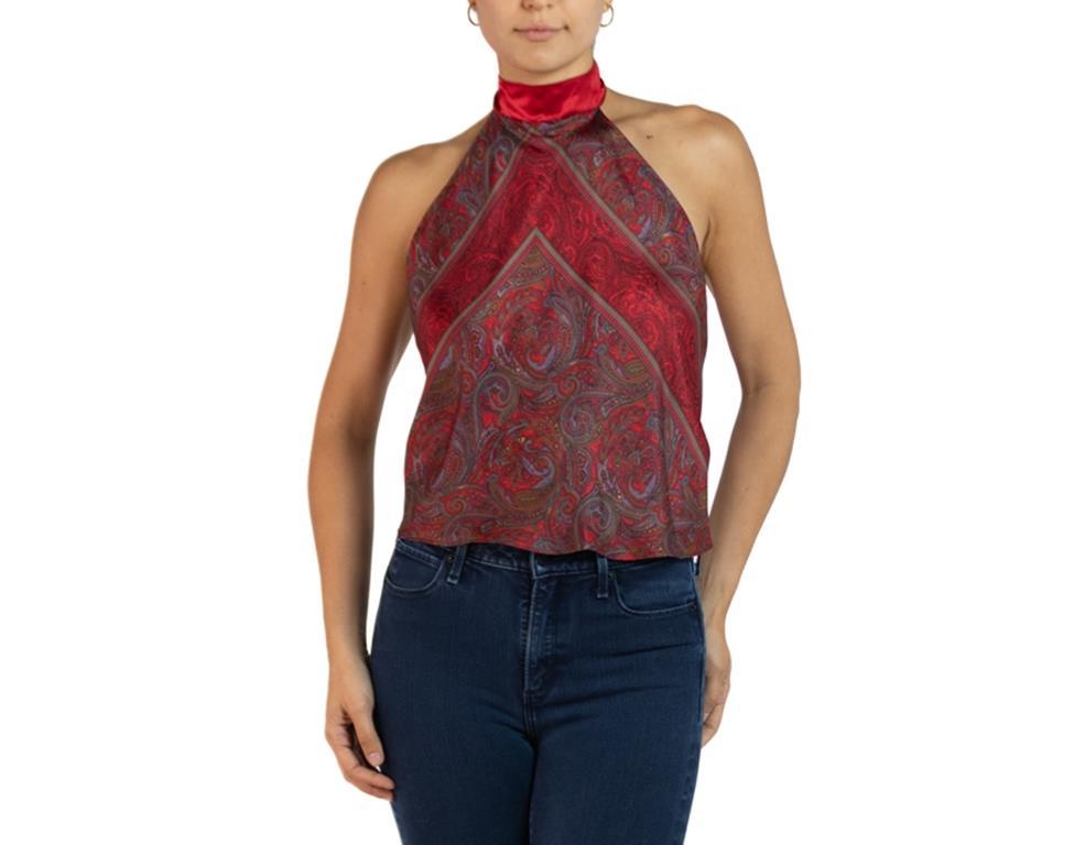 Women's Morphew Collection Red & Blue Silk Halter Tie Scarf Top For Sale