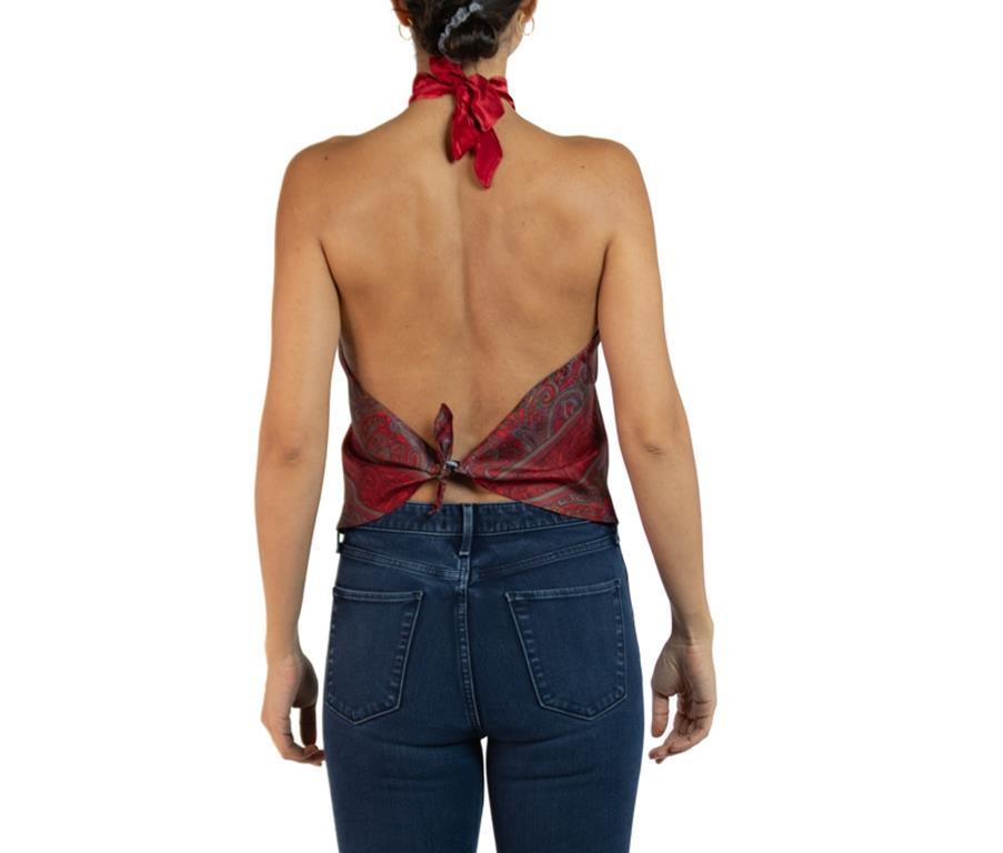 Morphew Collection Red & Blue Silk Halter Tie Scarf Top For Sale 1