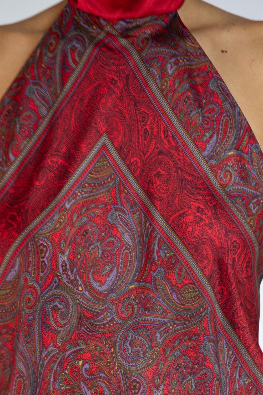 Morphew Collection Red & Blue Silk Halter Tie Scarf Top For Sale 2