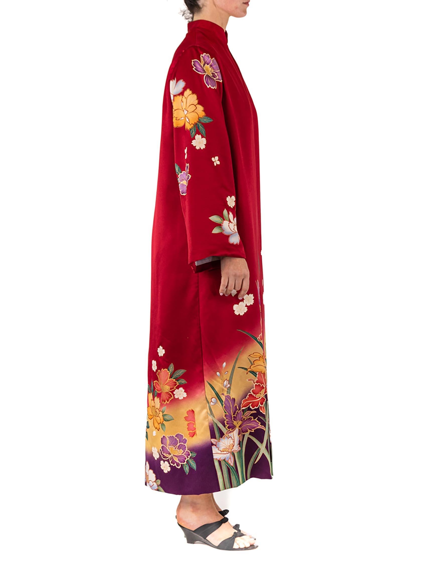 Women's MORPHEW COLLECTION Red Floral Japanese Kimono Silk Duster For Sale