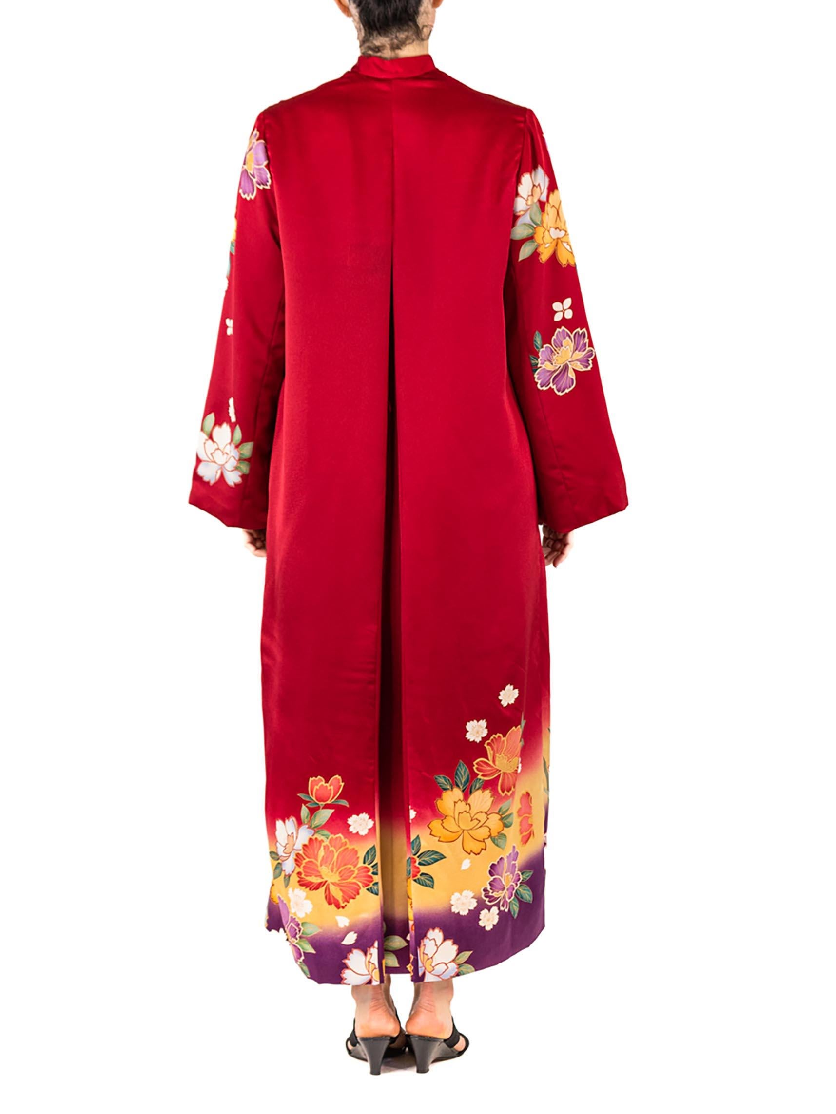 MORPHEW COLLECTION Red Floral Japanese Kimono Silk Duster For Sale 4
