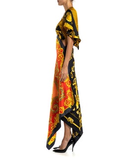 MORPHEW COLLECTION Red, Gold & Black Status Print Silk VERSACE 3-Scarf Dress