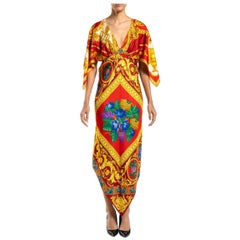 MORPHEW COLLECTION Red, Gold & Green Status Print Silk Baroque VERSACE 2-Scarf