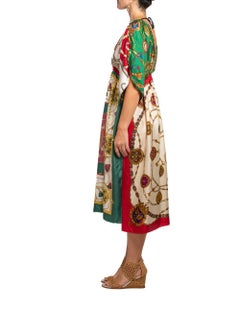 MORPHEW COLLECTION Red & Green Status Print Silk Virgo Empire Waist Dress Made