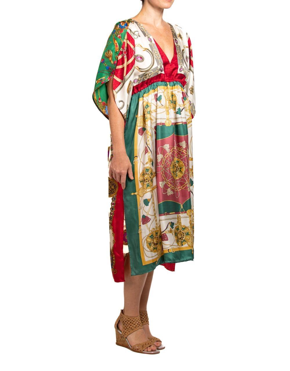 MORPHEW COLLECTION Red & Green Status Print Silk Virgo Empire Waist Dress Made  For Sale 3