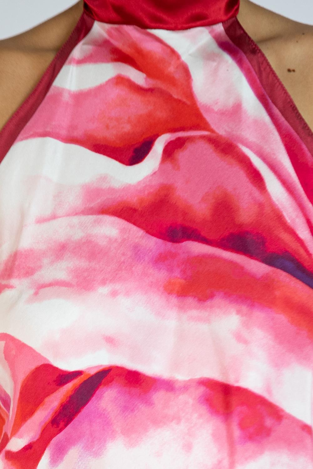 Morphew Collection Red, Pink & Cream Swirl Print Silk Tie Top Made From Vintage For Sale 3