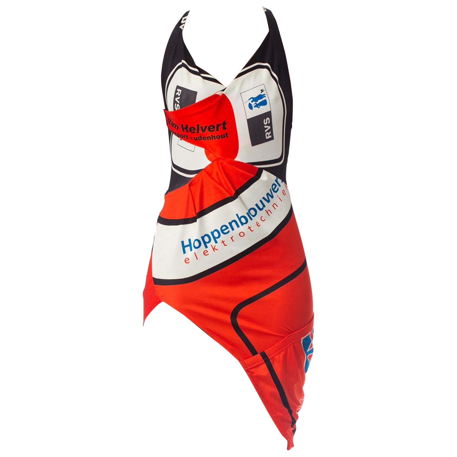 MORPHEW COLLECTION Red 
Black Polyester Jersey Re-Worked Sports Shirt Sexy Dre