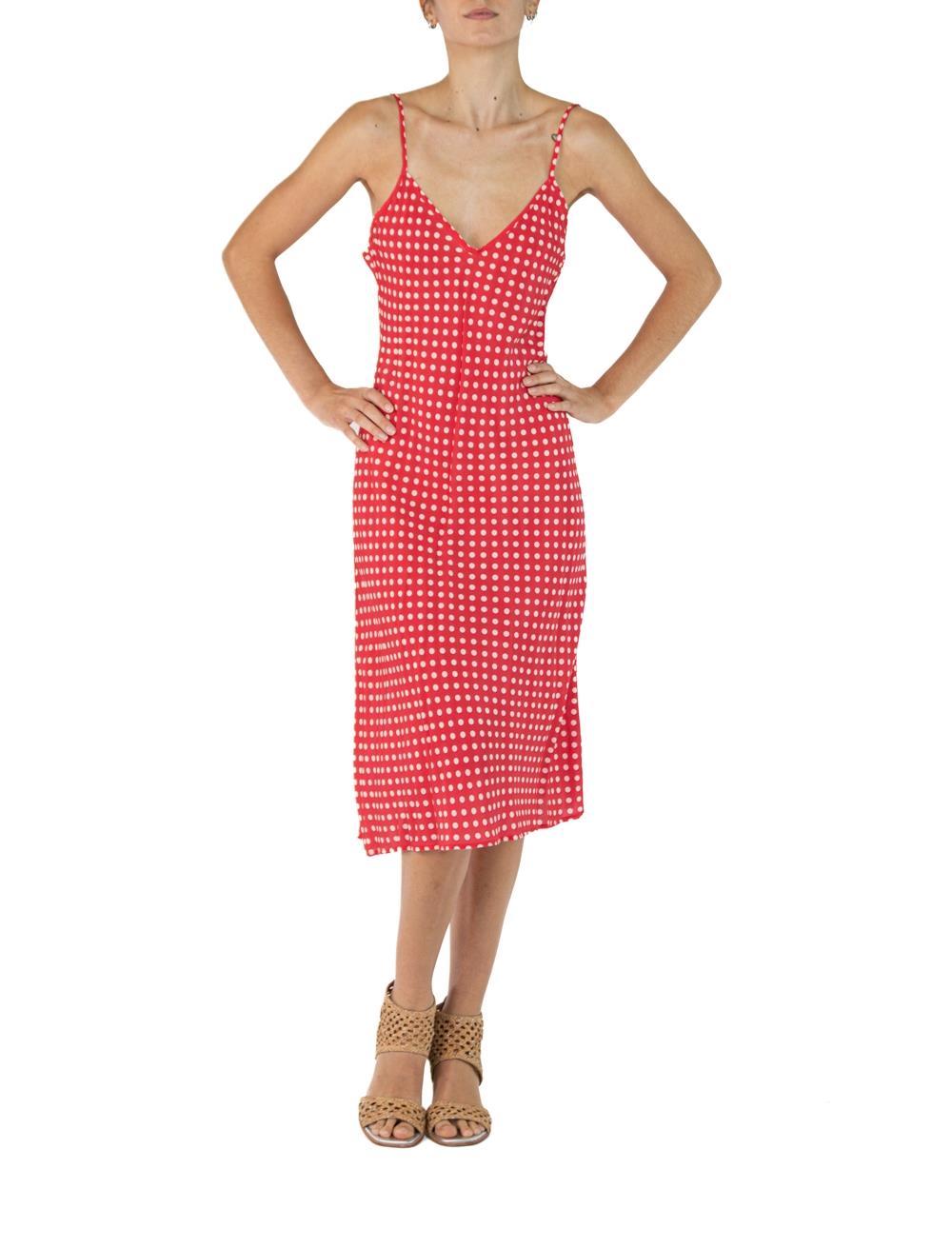 Women's Morphew Collection Red & White Polka Dot Cold Rayon Bias  Slip Dress Master Med For Sale