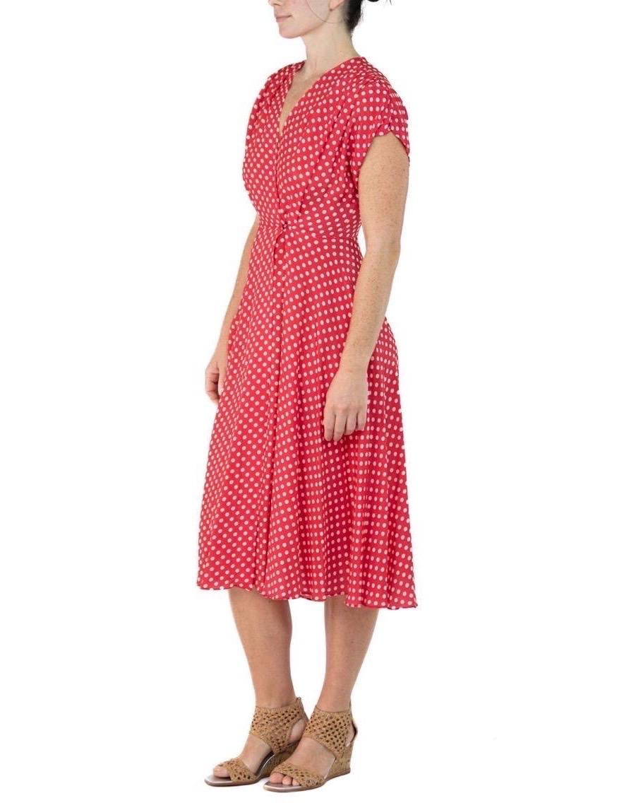 Morphew Collection Red & White Polka Dot Novelty Print Cold Rayon Bias Dress Ma In Excellent Condition For Sale In New York, NY