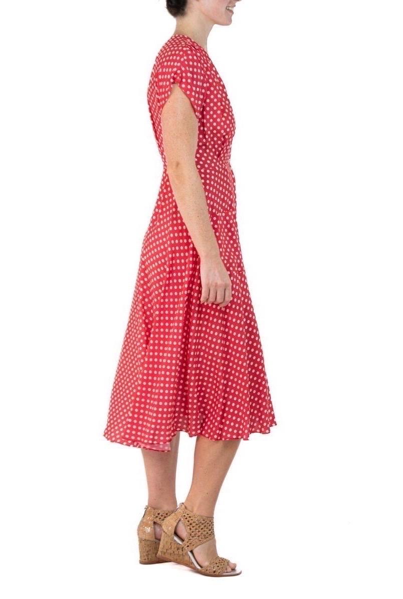 Women's Morphew Collection Red & White Polka Dot Novelty Print Cold Rayon Bias Dress Ma For Sale