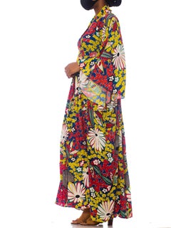 MORPHEW COLLECTION Red, Yellow & Blue With Black Shibori Flowers Kaftan Made Fr