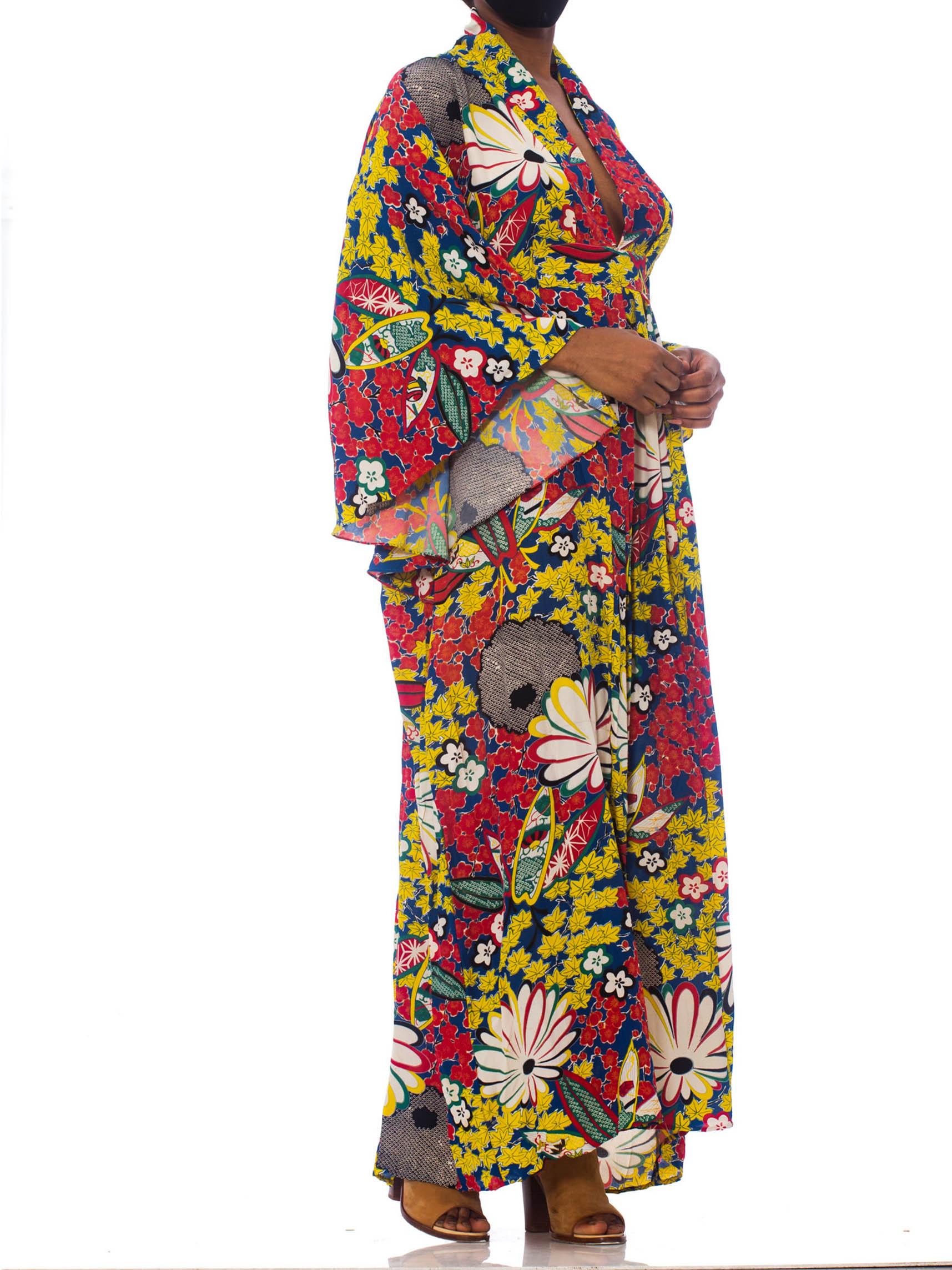 MORPHEW COLLECTION Red, Yellow & Blue With Black Shibori Flowers Kaftan Made Fr 1