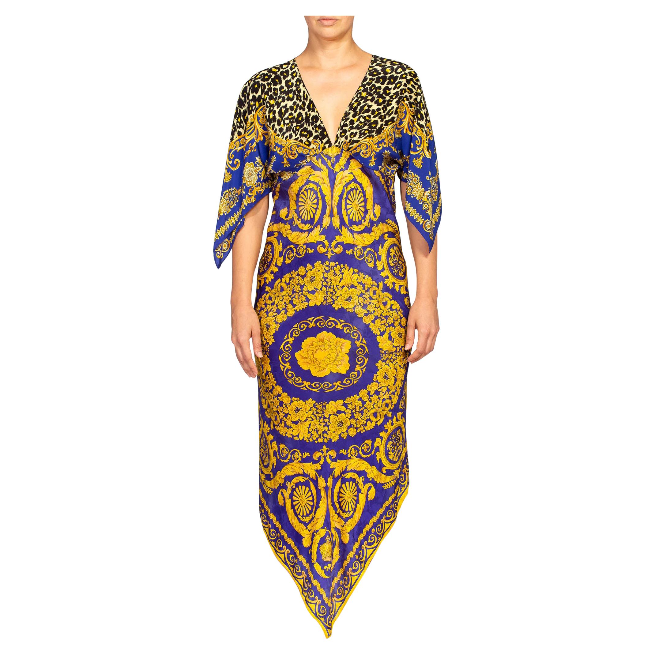 MORPHEW COLLECTION Royal Blue 
Gold Status Animal Print Silk Two-Scarf Dress