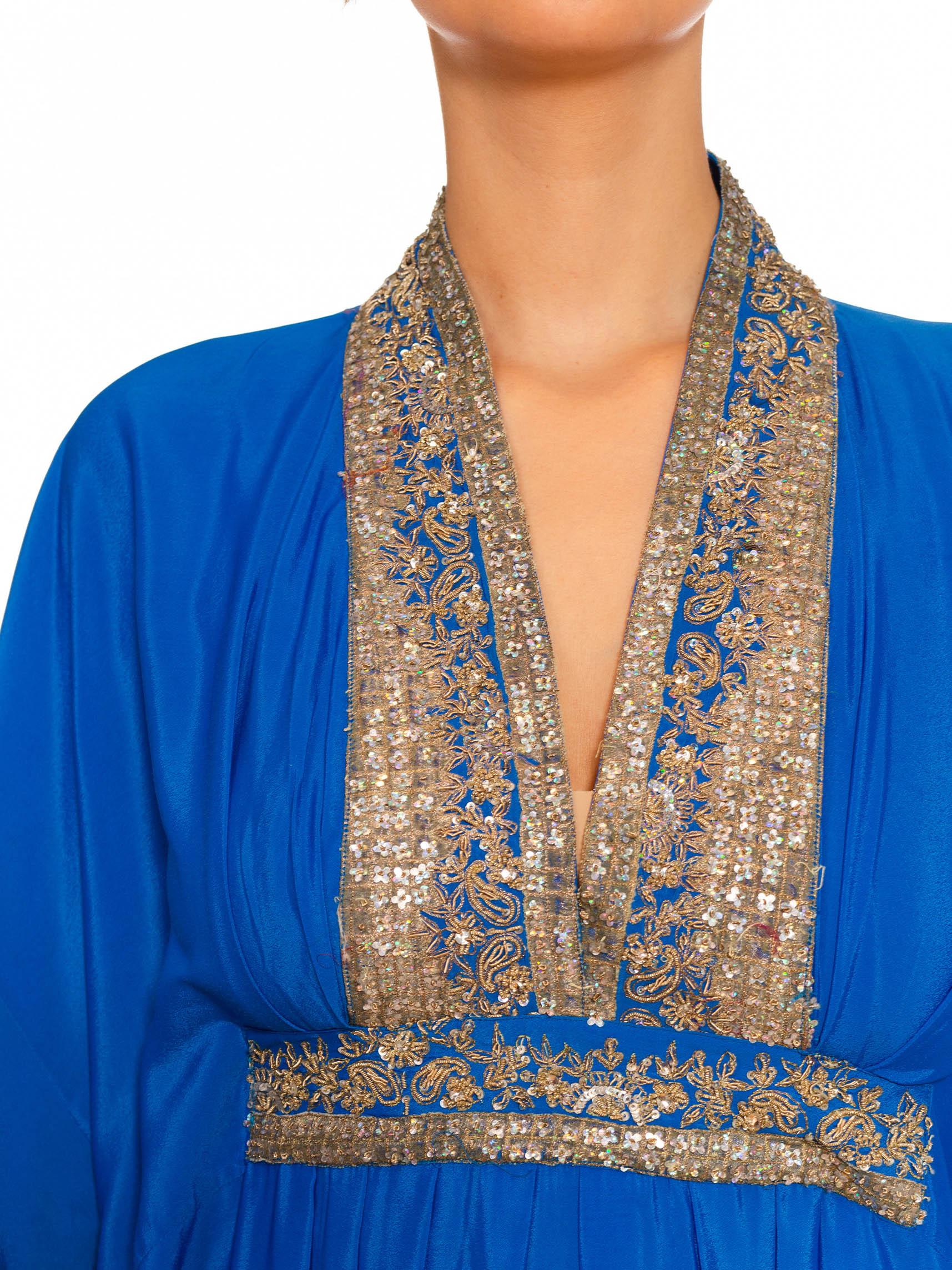 Morphew Collection Royal Blue Silk Kaftan With Sequined Silver Trimmings Made F For Sale 5