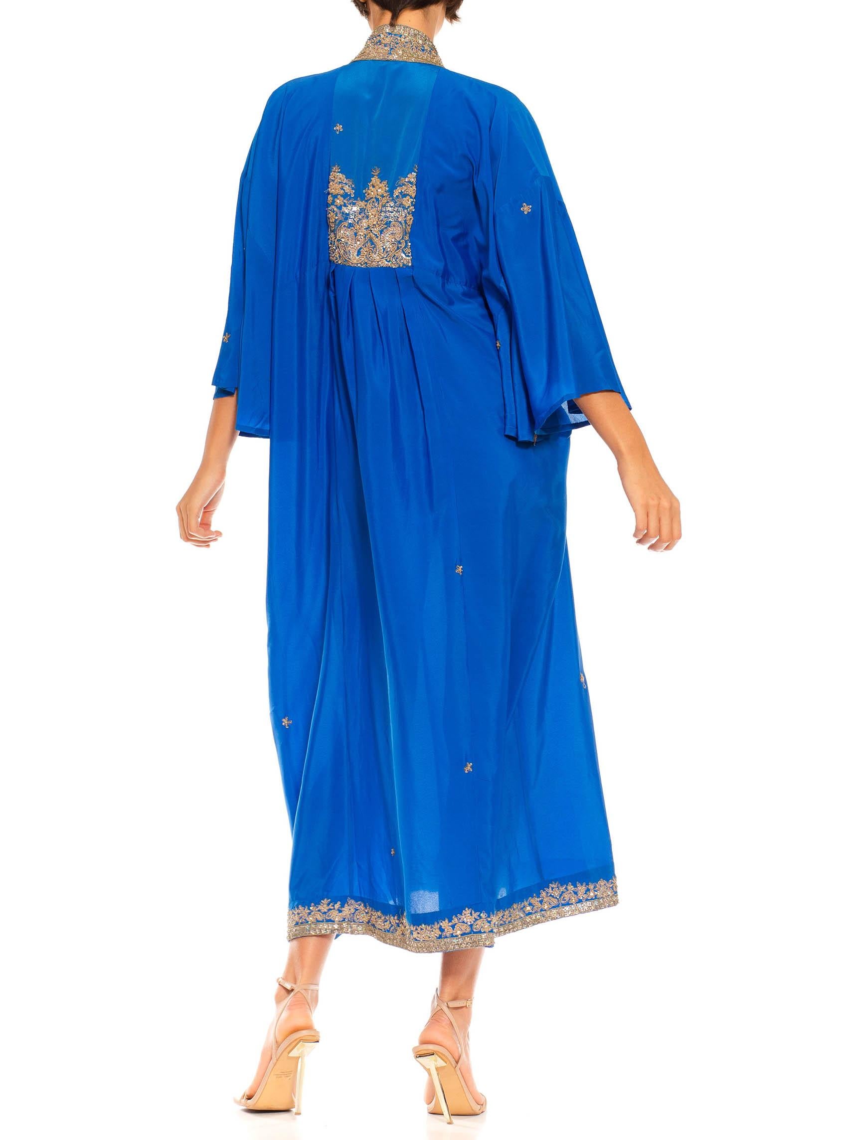 Morphew Collection Royal Blue Silk Kaftan With Sequined Silver Trimmings Made F For Sale 1