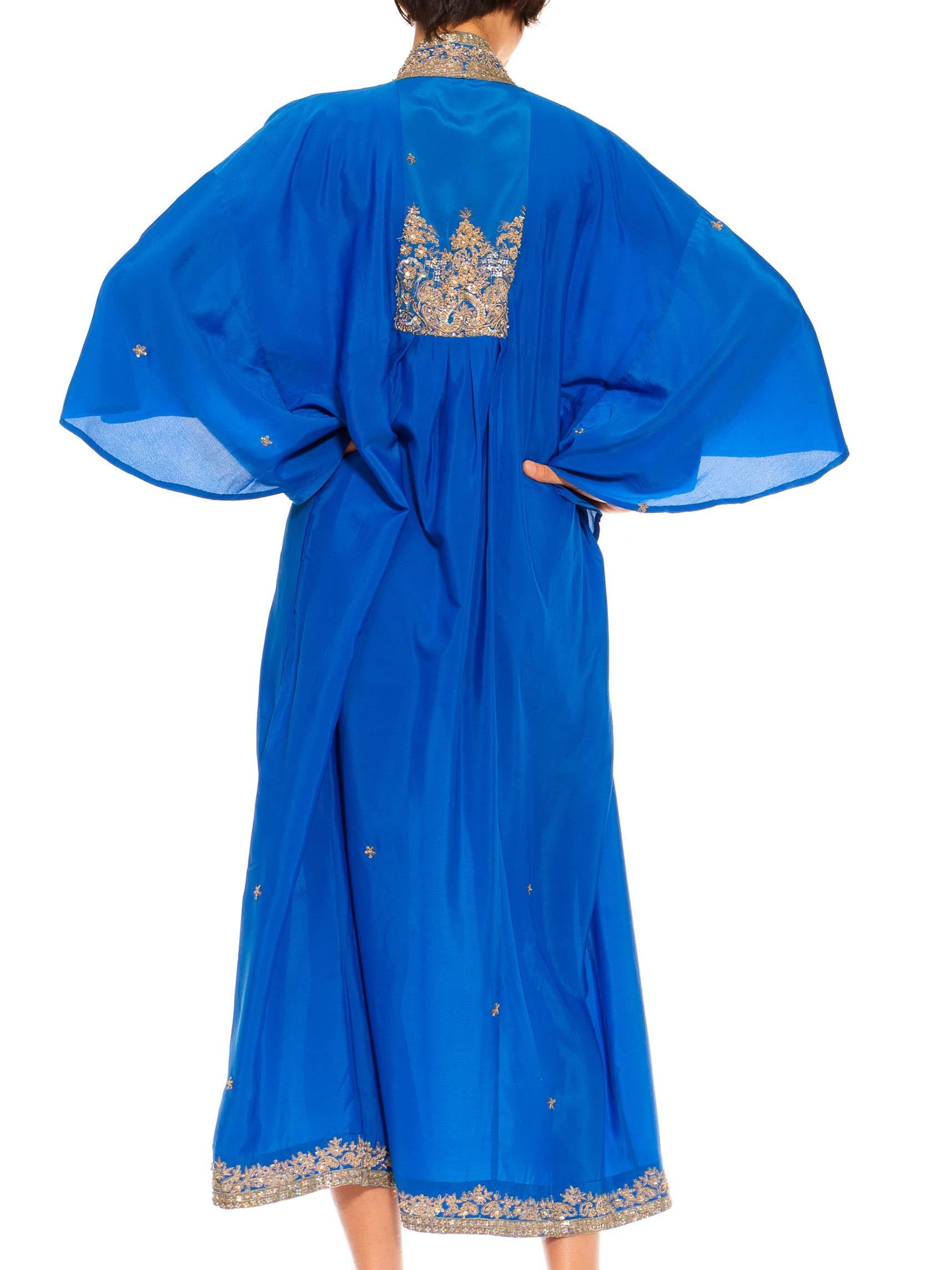 Morphew Collection Royal Blue Silk Kaftan With Sequined Silver Trimmings Made F For Sale 2