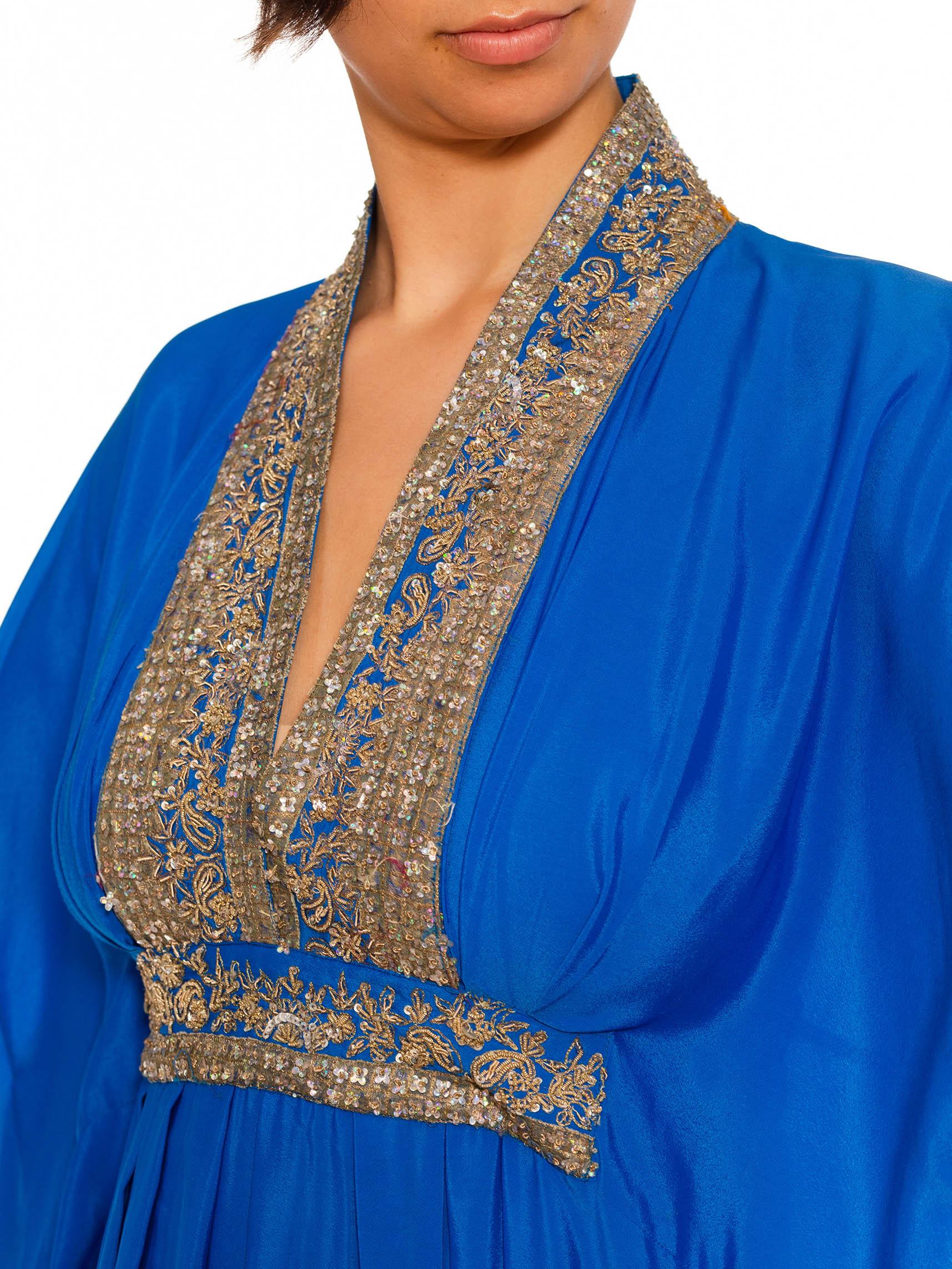 Morphew Collection Royal Blue Silk Kaftan With Sequined Silver Trimmings Made F For Sale 3