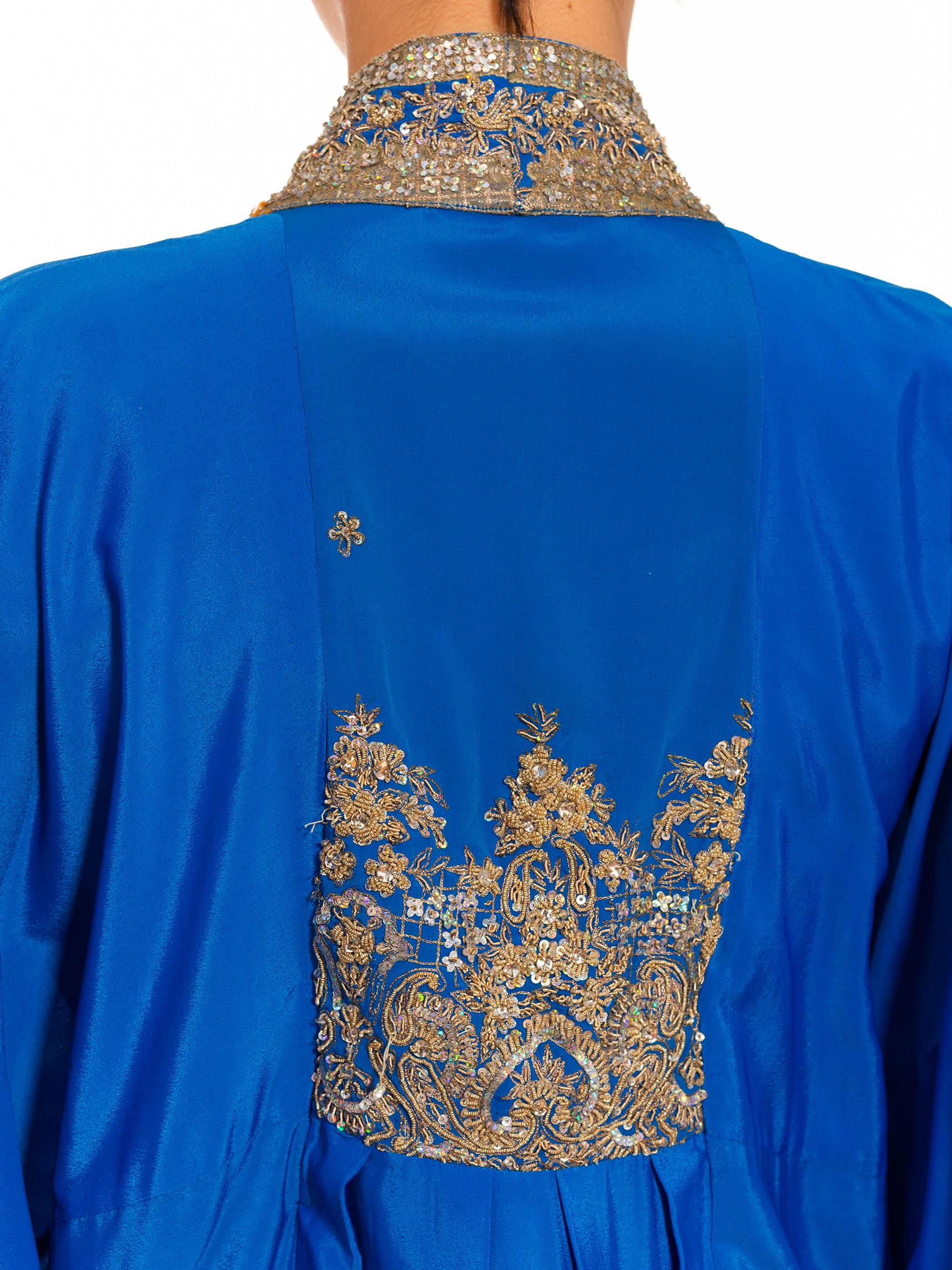 Morphew Collection Royal Blue Silk Kaftan With Sequined Silver Trimmings Made F For Sale 4