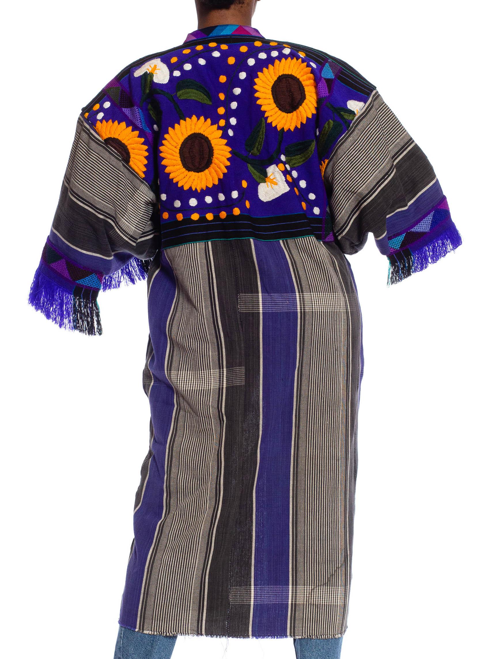 Black MORPHEW COLLECTION Royal Blue, Sunflower African Cotton Duster With Vintage Han For Sale