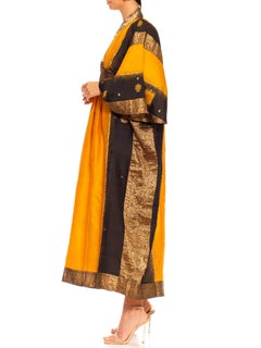 Morphew Collection Saffron, Black & Gold Silk Kaftan Made From Vintage Saris