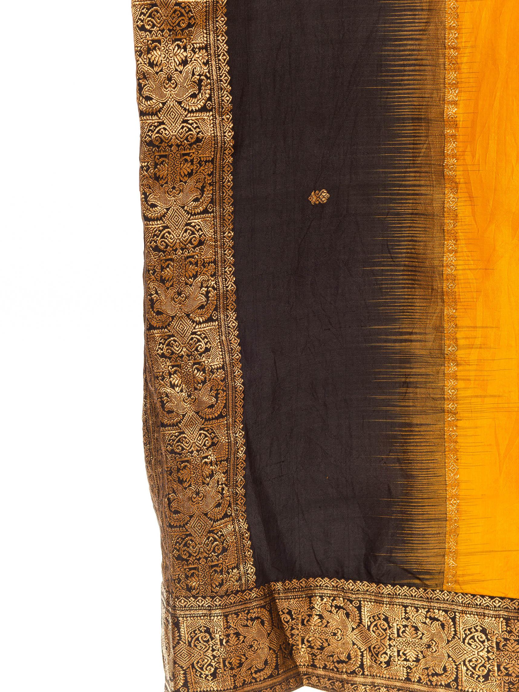 Morphew Collection Saffron, Black & Gold Silk Kaftan Made From Vintage Saris For Sale 5