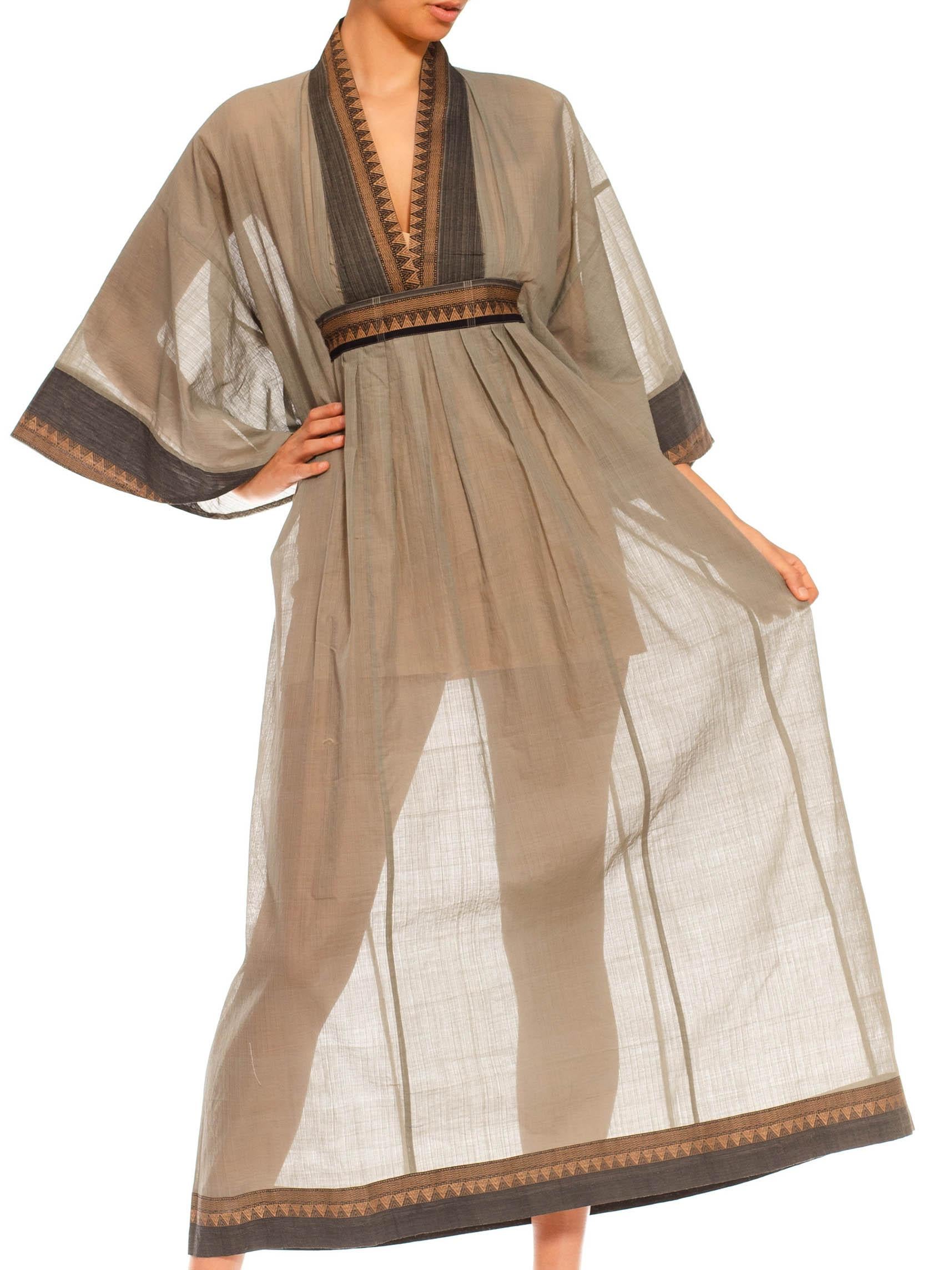 MORPHEW COLLECTION Sageoyster Grey & Black Cotton Jacquard Kaftan Made From Vin For Sale 5