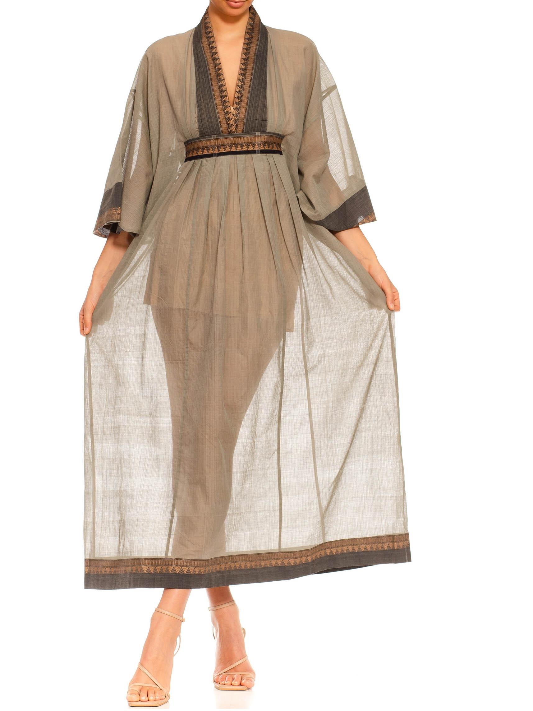 Women's MORPHEW COLLECTION Sageoyster Grey & Black Cotton Jacquard Kaftan Made From Vin For Sale
