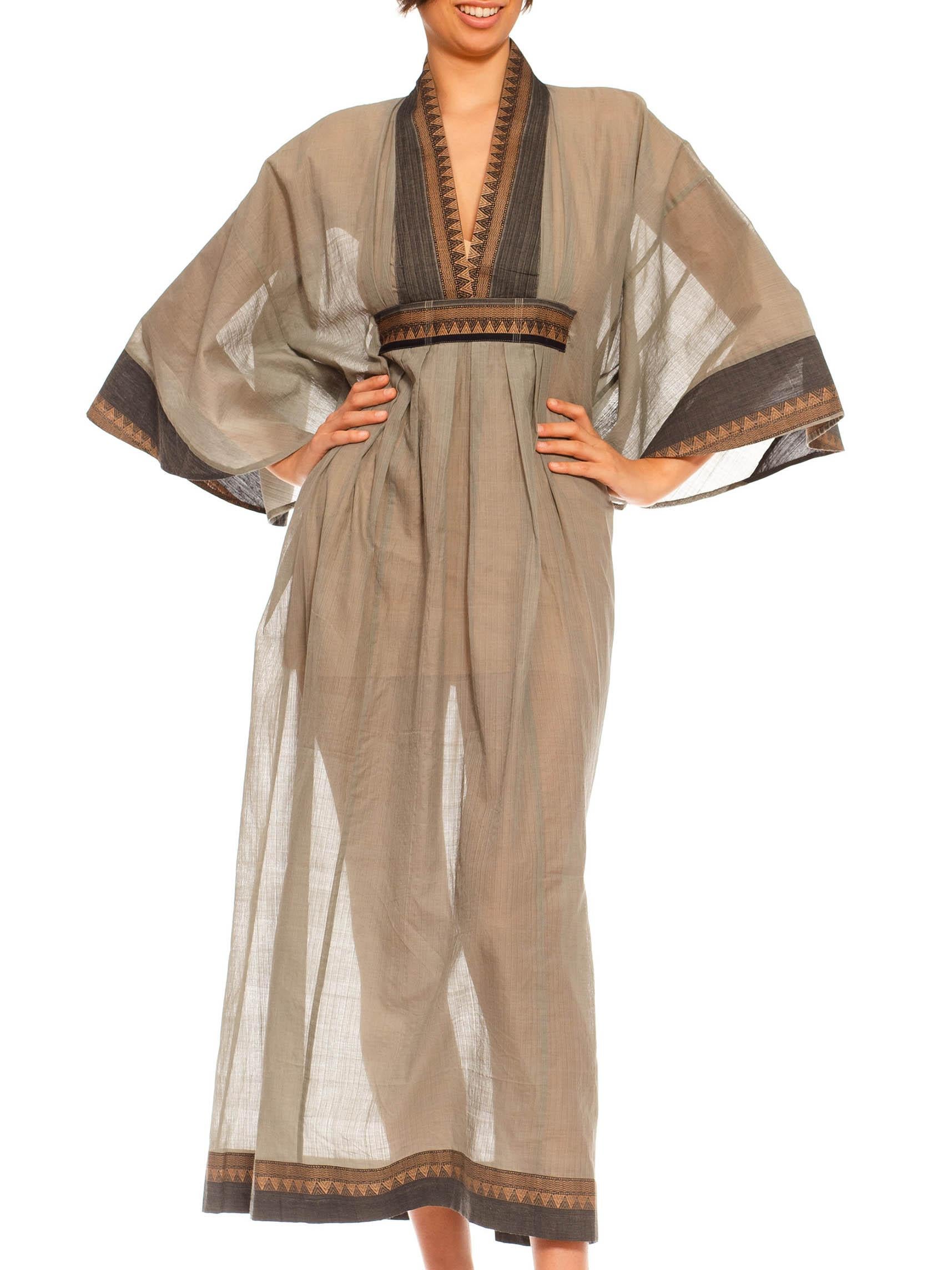 MORPHEW COLLECTION Sageoyster Grey & Black Cotton Jacquard Kaftan Made From Vin For Sale 1
