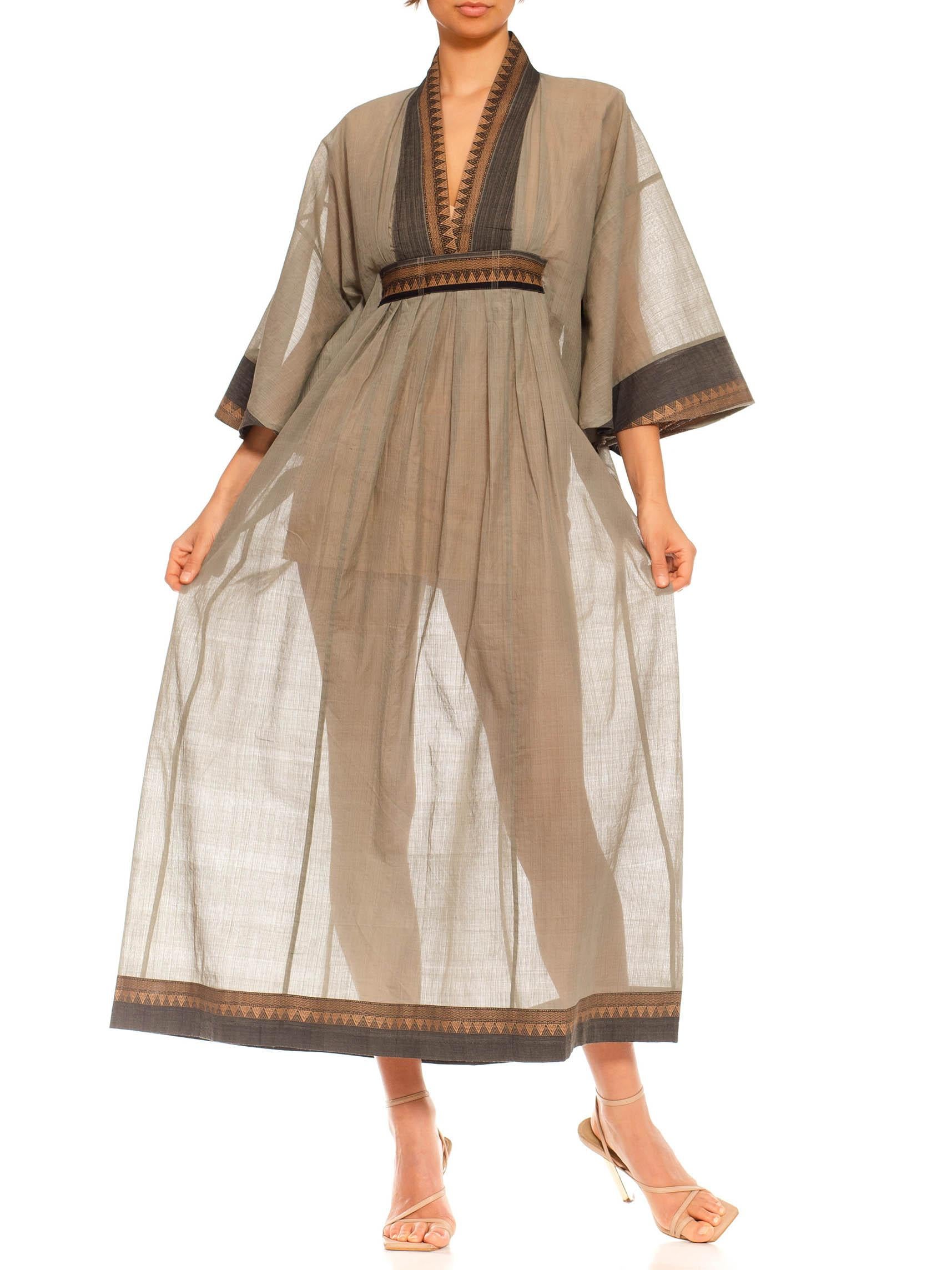 MORPHEW COLLECTION Sageoyster Grey & Black Cotton Jacquard Kaftan Made From Vin For Sale 4