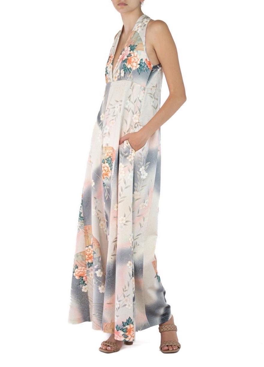 Morphew Kollektion Lachsrosa Grau Japanischer Kimono Seide M/L Jumpsuit Damen im Angebot