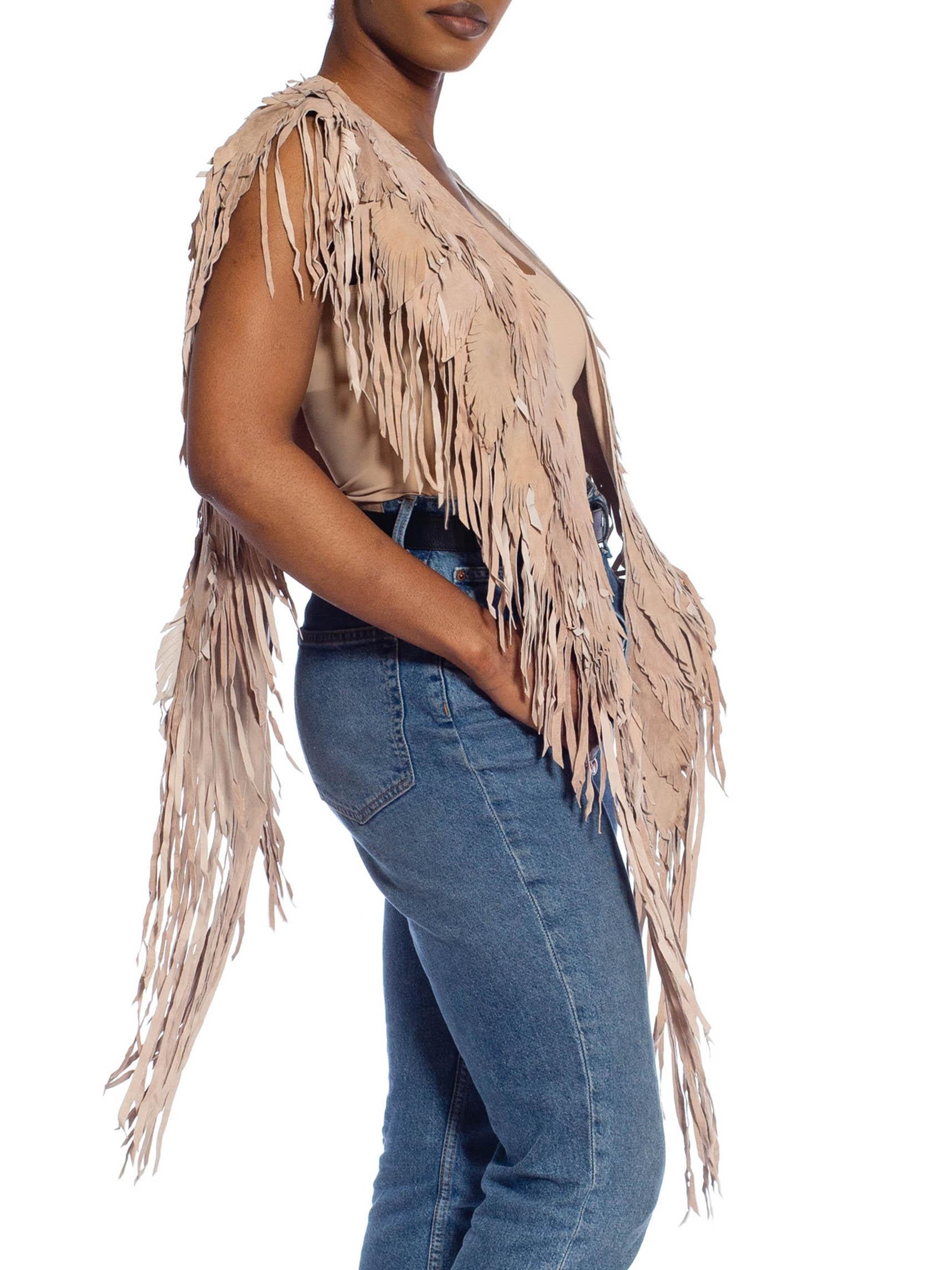 Brown MORPHEW COLLECTION Sand Piper Suede Fringe Feather Leather Long Cape For Sale