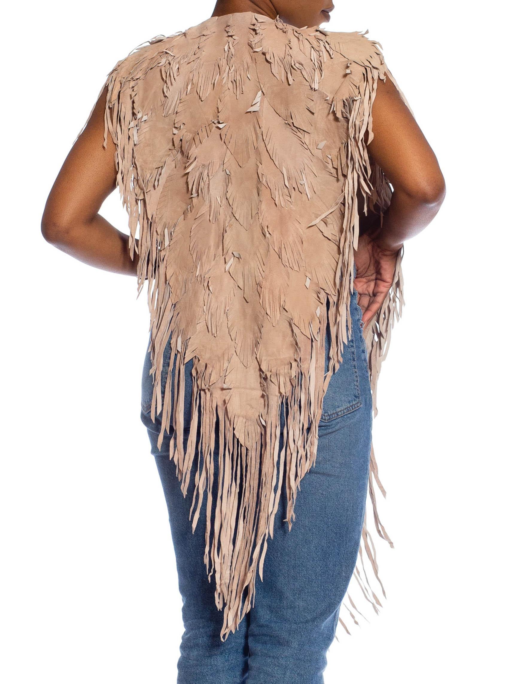 MORPHEW COLLECTION Sand Piper Suede Fringe Feather Leather Long Cape In Excellent Condition For Sale In New York, NY