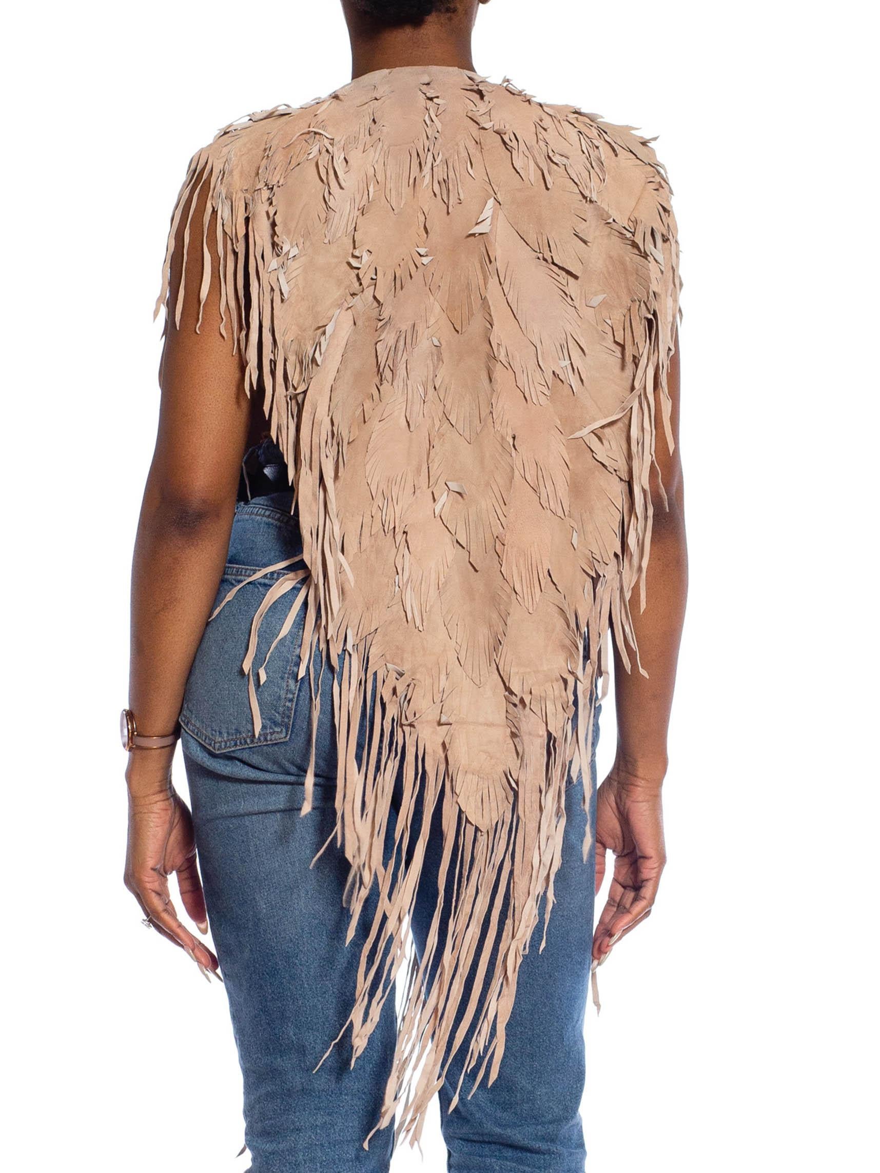 Women's or Men's MORPHEW COLLECTION Sand Piper Suede Fringe Feather Leather Long Cape For Sale