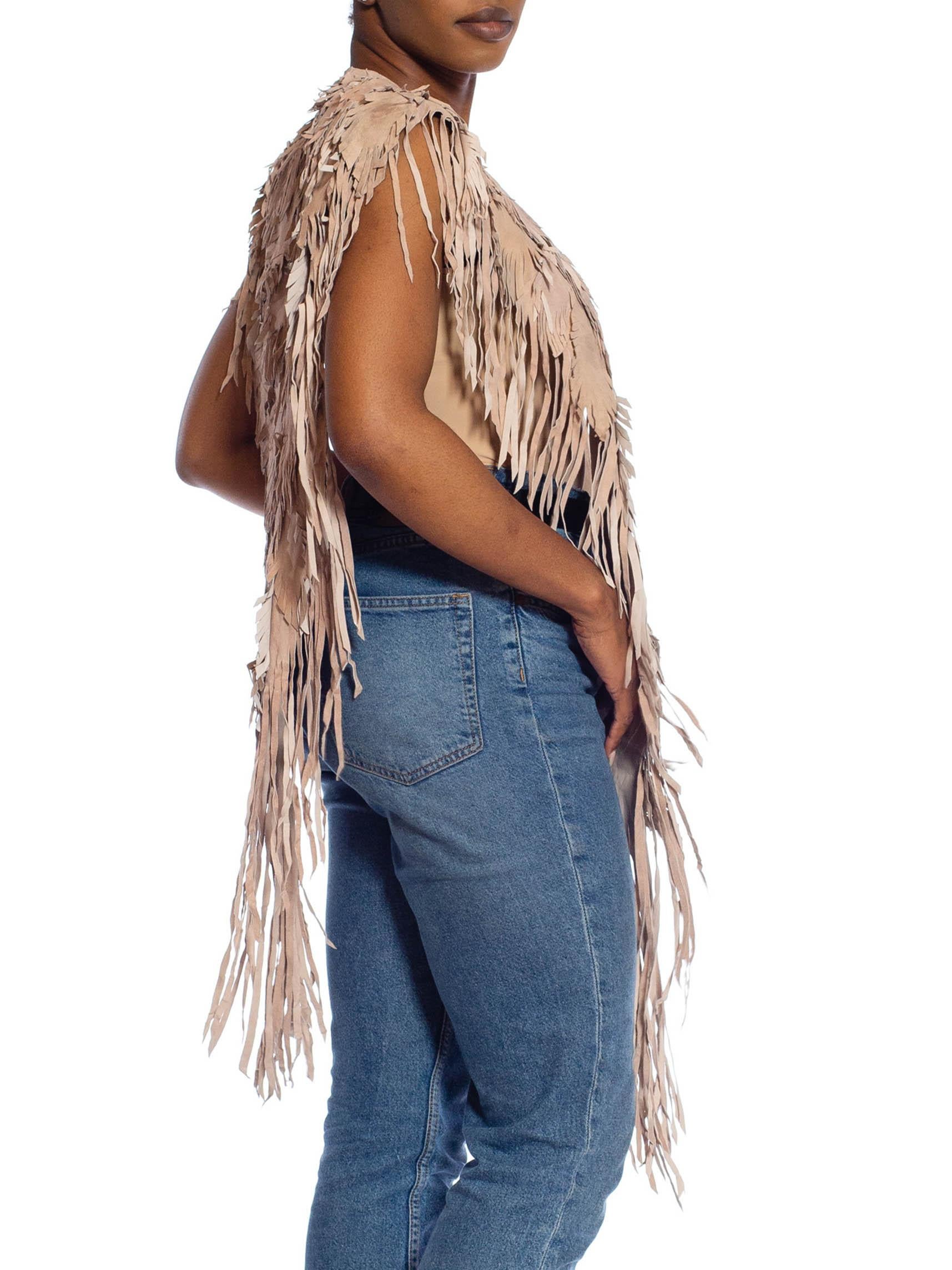 MORPHEW COLLECTION Sand Piper Suede Fringe Feather Leather Long Cape For Sale 1