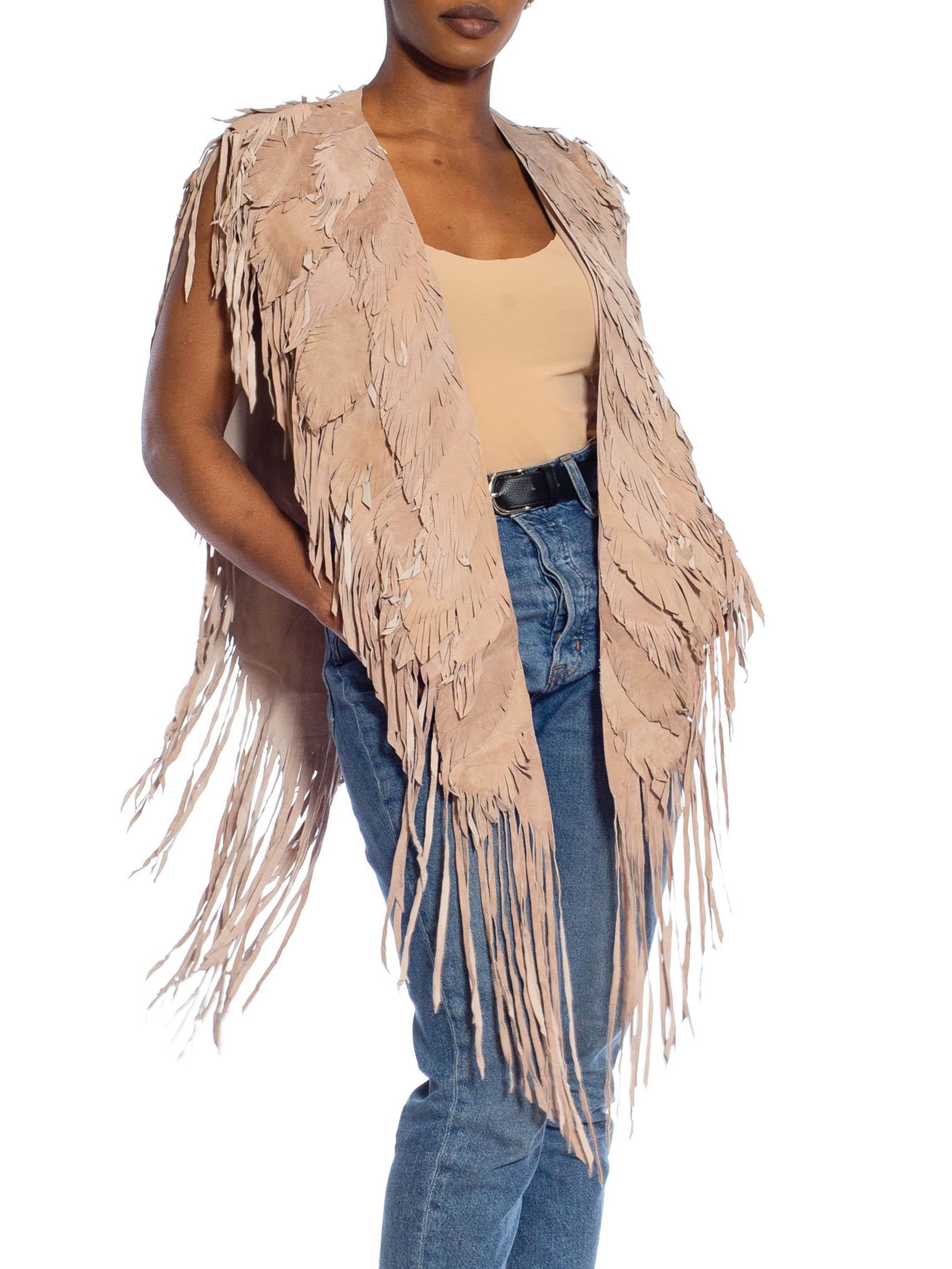 MORPHEW COLLECTION Sand Piper Suede Fringe Feather Leather Long Cape For Sale 3