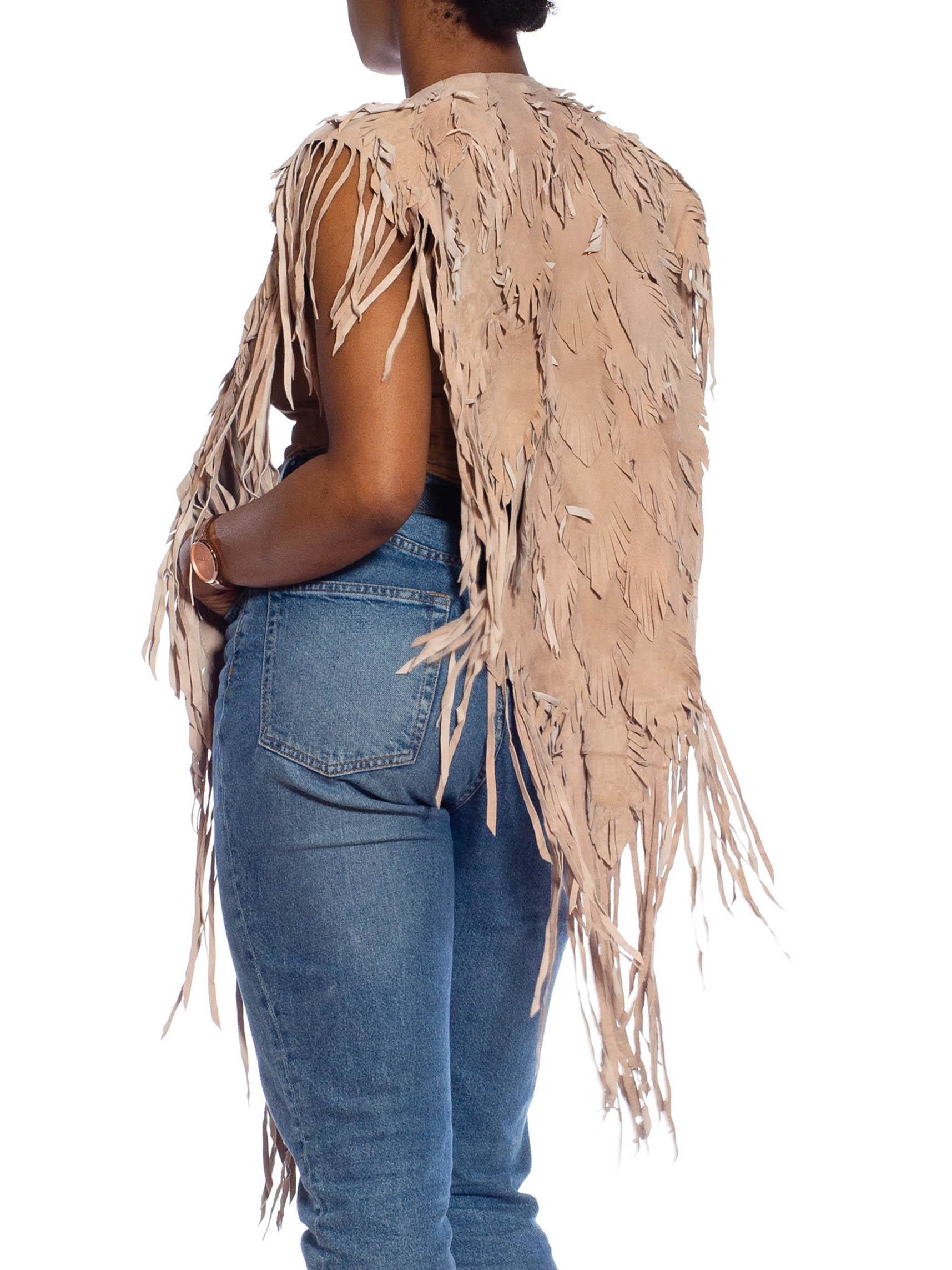 MORPHEW COLLECTION Sand Piper Suede Fringe Feather Leather Long Cape For Sale 4