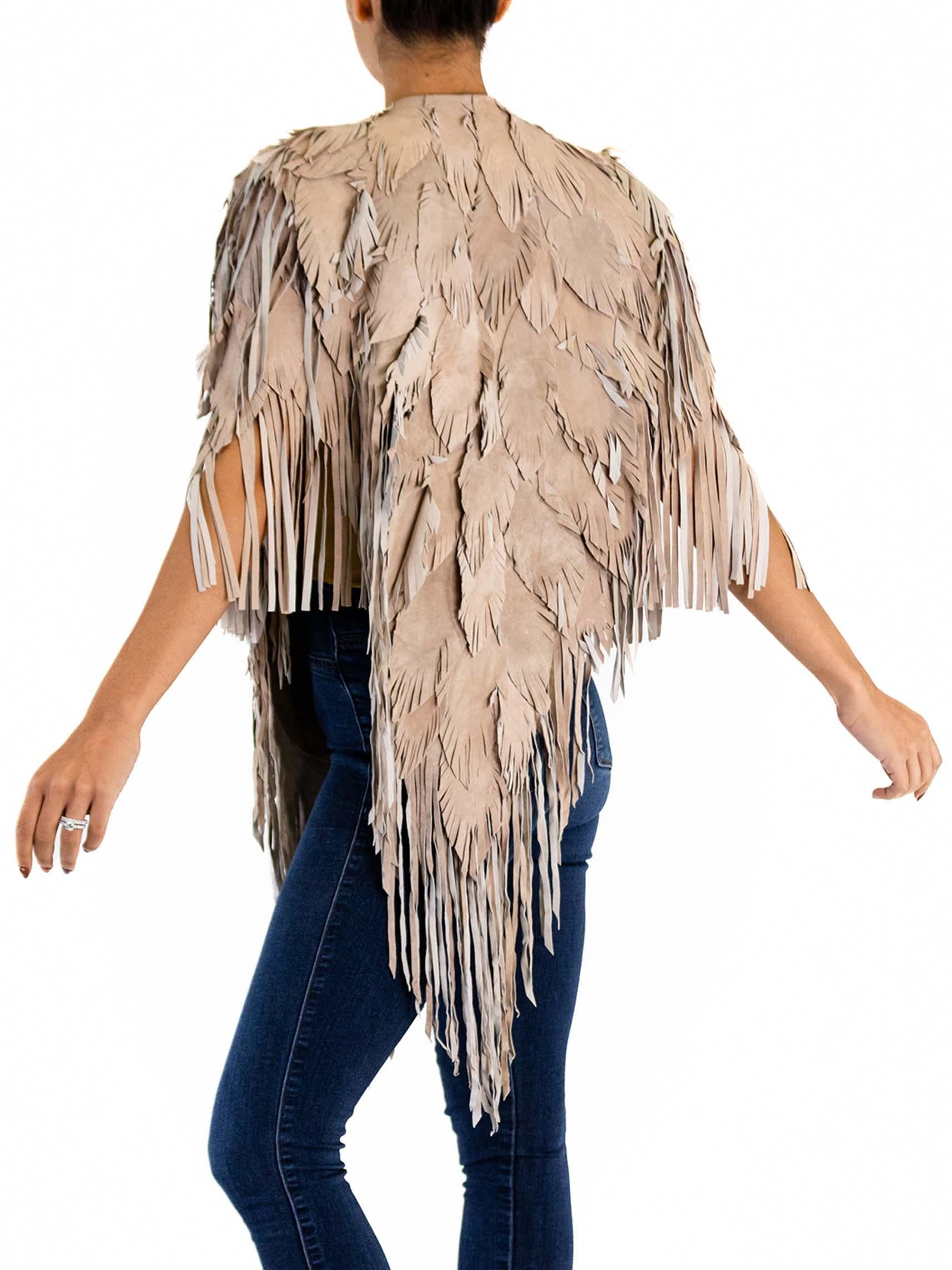 Morphew Collection Sand Piper Suede Fringe Feather Leather Long Cape For Sale 4