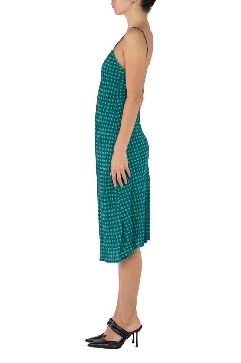 Morphew Collection Sea Green Polka Dot Novelty Print Cold Rayon Bias  Slip Dress In Excellent Condition For Sale In New York, NY
