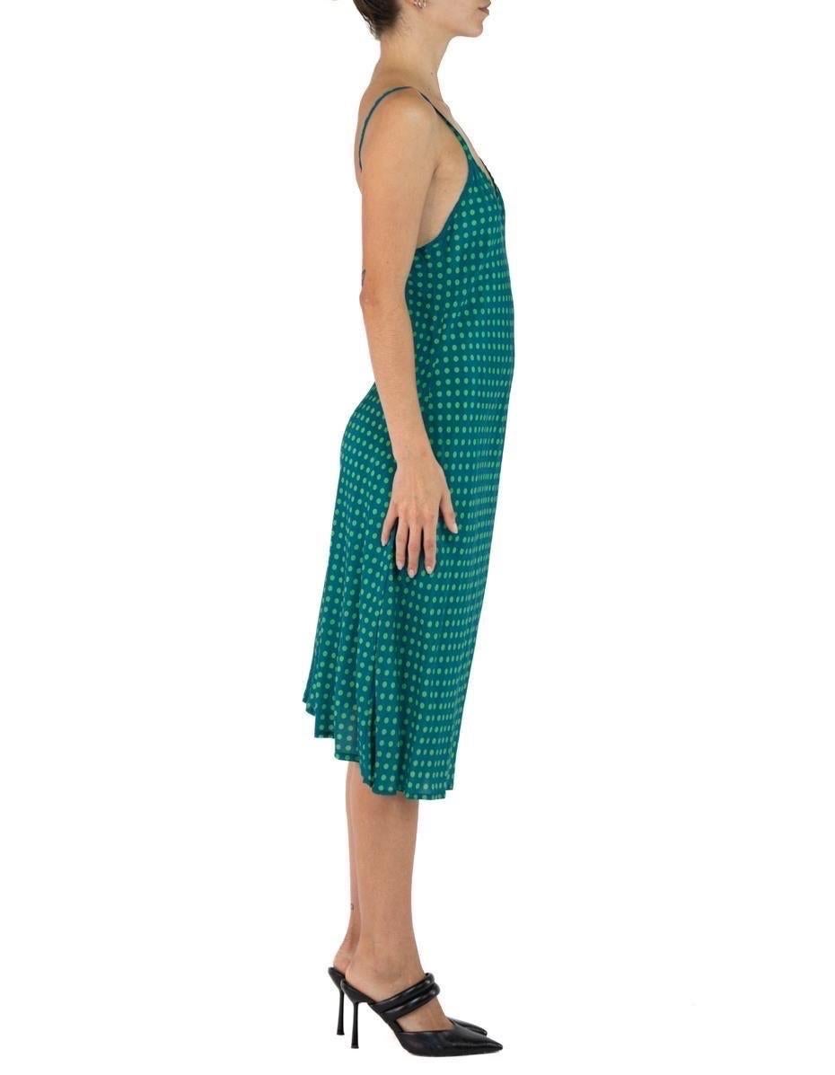 Women's Morphew Collection Sea Green Polka Dot Novelty Print Cold Rayon Bias  Slip Dress For Sale