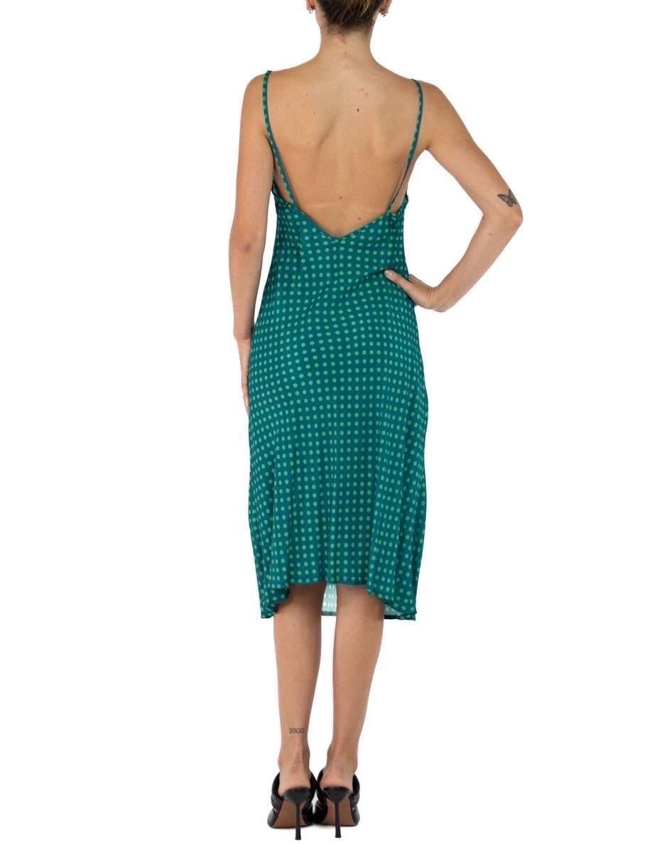 Morphew Collection Sea Green Polka Dot Novelty Print Cold Rayon Bias  Slip Dress For Sale 2